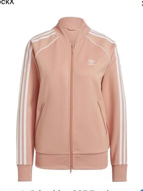adidas Peach Pink Zip-Front Track Jacket with White Stripes size M